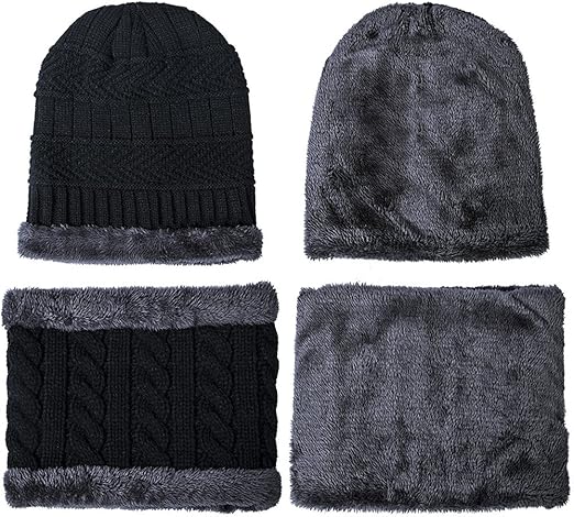 Warm Winter Beanie Hat & Scarf Set Stylish Knit Skull Cap for Men Women