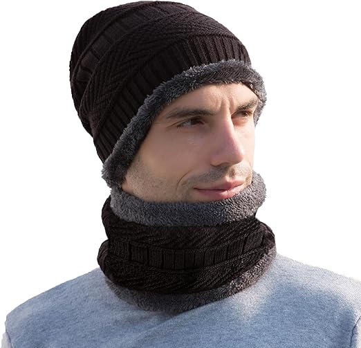 Warm Winter Beanie Hat & Scarf Set Stylish Knit Skull Cap for Men Women