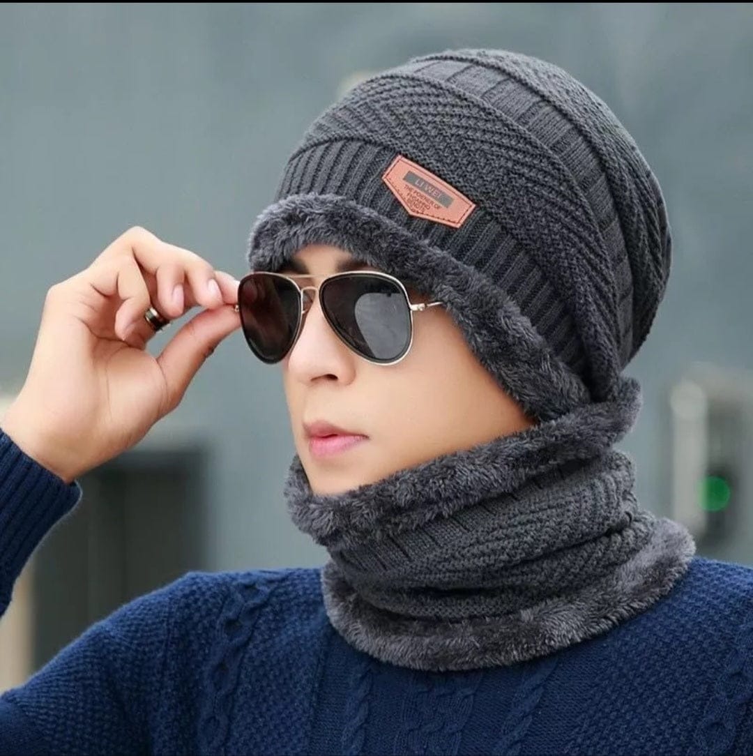 Warm Winter Beanie Hat & Scarf Set Stylish Knit Skull Cap for Men Women